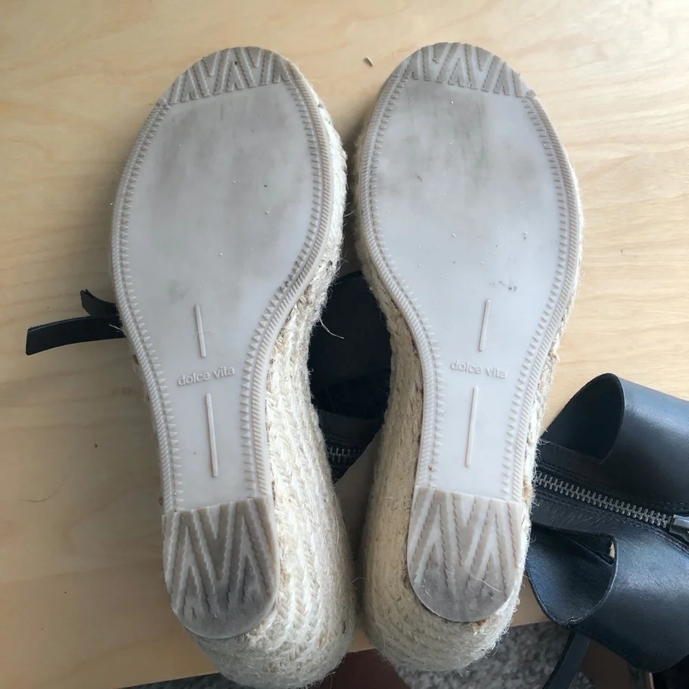 DOLCE VITA Gisele Leather Espadrille Sandals Women's size 8.5 Black Ankle Wrap